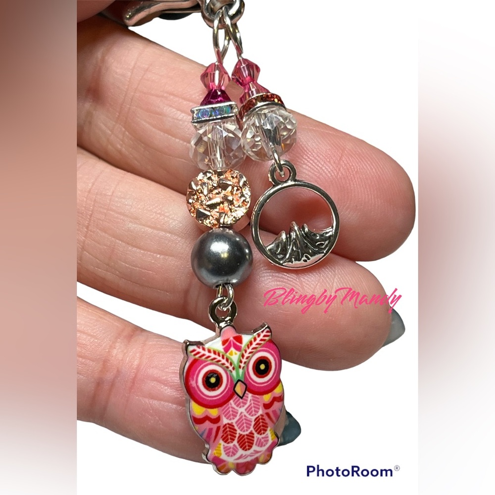 Owl and mountain charms keychain purse bling